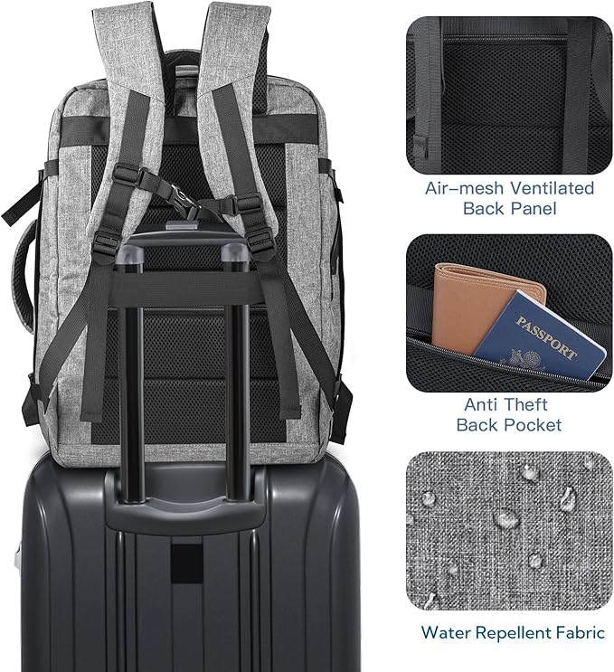 Travel Backpack, Extra Large 50L Expandable Backpack for Men Women, Carry On Backpack For Airplanes, Travel Essentials Luggage Suitcase Daypack Travel Gift Weekender Bag, Grey