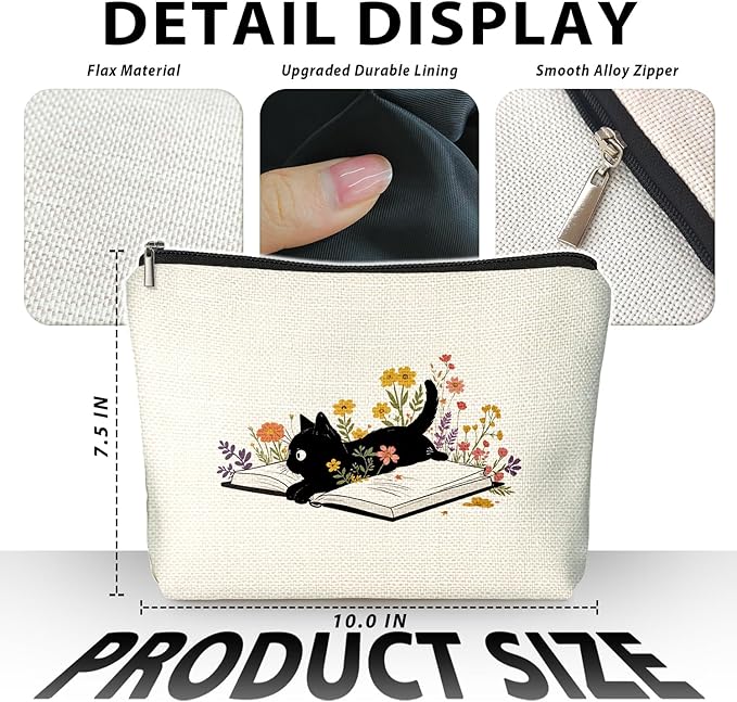 Cute Black Cat Flowers Make Up Bags for Women, Toiletry Bags, Make Up Travel Bag Organizer, Cute Black Cat Gifts for Women & Teen Girls, Cats Gifts Lovers