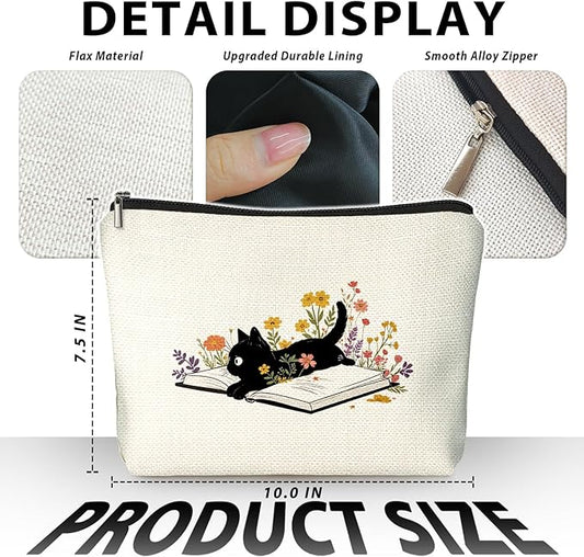 Cute Black Cat Flowers Make Up Bags for Women, Toiletry Bags, Make Up Travel Bag Organizer, Cute Black Cat Gifts for Women & Teen Girls, Cats Gifts Lovers