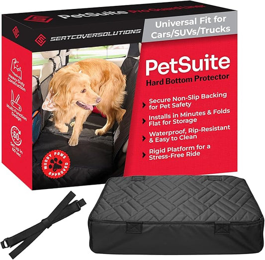 PetSuite Hard Bottom Dog Car Seat Cover for Back Seat – 300-lb Strength Pet Cover for Dogs with 40% Extra Space, Waterproof Nonslip Backseat Hammock for Cars & SUVs (Car or SUV)