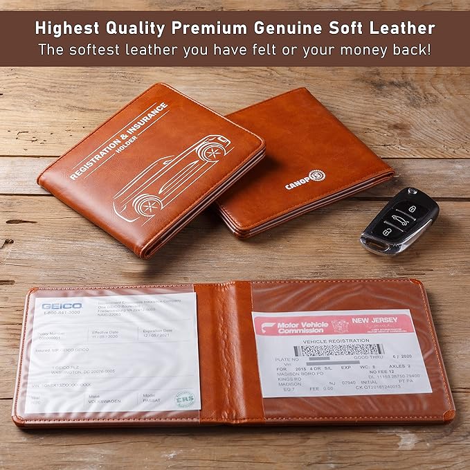 CANOPUS Car Registration and Insurance Holder with Magnetic Closure, Car Document Holder, Vehicle Glove Box Organizer, Wallet for Auto, Motorcycle, Truck and More, 1 Pack with EZ Pass Strip, SUV