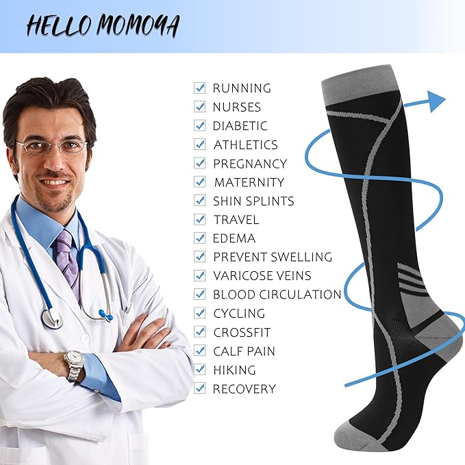Compression Socks for Women Men Circulation Knee High 8 Pairs for Nurses, Running, Travel, Athletic