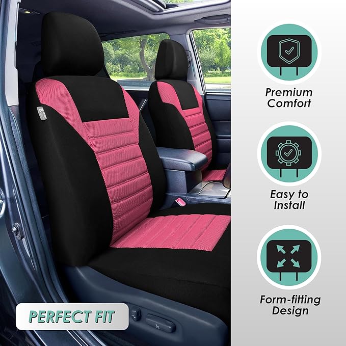 FH Group Automotive Car Seat Covers Front Set Premium 3D Air Mesh Front Seat Covers, Airbag Compatible Universal Fit Interior Accessories for Cars Trucks and SUVs - Pink