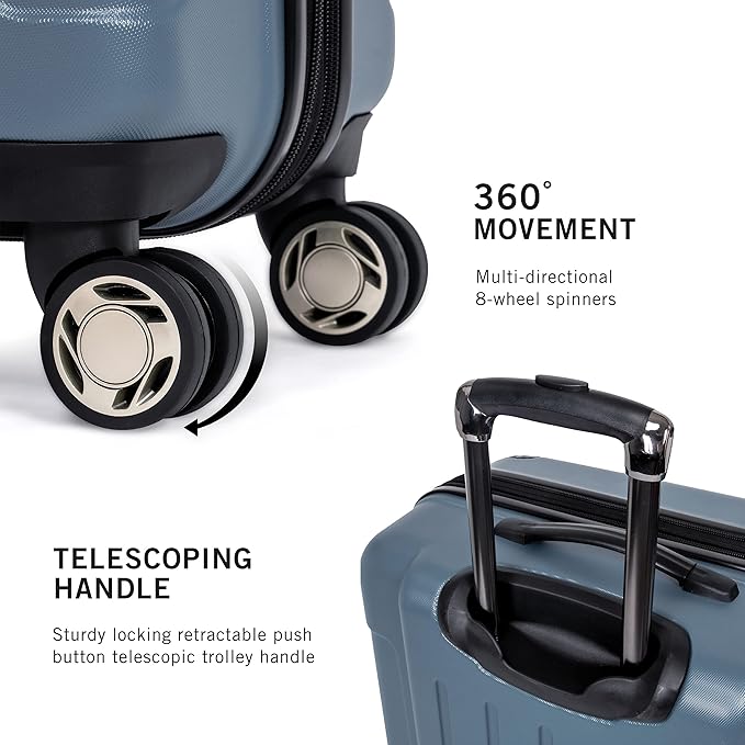 Kenneth Cole REACTION Renegade Luggage Expandable 8-Wheel Spinner Lightweight Hardside Suitcase, Granite Blue, 20-Inch Carry On