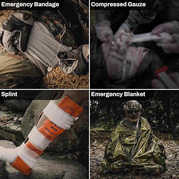 RHINO RESCUE IFAK Trauma Kit with C-A-T Tourniquet for Wound Care, Tactical First Aid Kit Molle Pouch for Military, Combat, Car, Camping, Hiking, Travel(Camouflage)