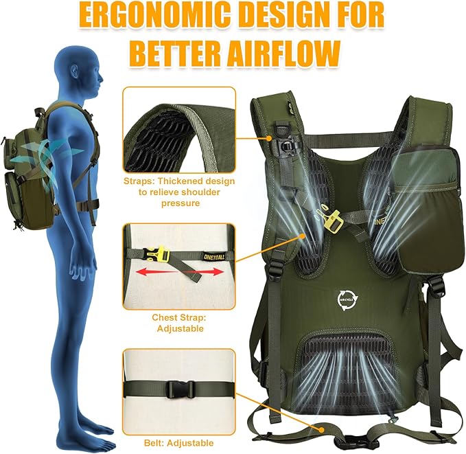 ONETOALL Hydration Backpack 22L, Hiking Backpack with 2L Leakproof Bladder, Sewn-in Rain Cover, Insulated Compartment for Men & Women Running, Cycling, Camping