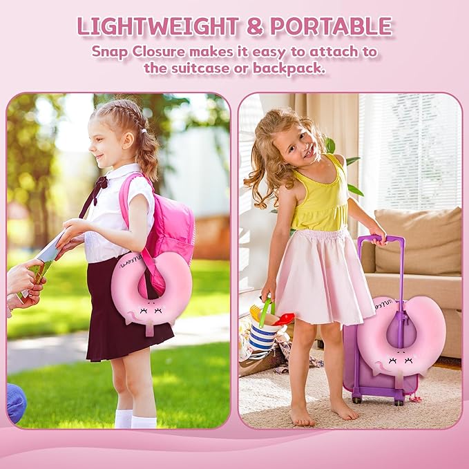 Kids Neck Pillow, Unicorn Kids Travel Neck Pillow for Traveling with Eye Mask, Toddler Travel Essentials for Road Trip Airplane Car Seat, Cute Headrest Memory Foam Pillows for Girl Gift (Pink)