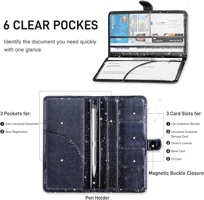 Car Registration and Insurance Card Holder, Document Holder for Cards, Driver Vehicle License Document Glove Box Compartment Organizer, Car Essentials For Women