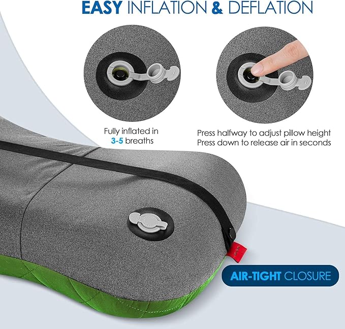 Hikenture Camping Pillow with Removable Cover - Ultralight Inflatable Pillow for Neck Lumbar Support - Upgrade Backpacking Pillow - Washable Travel Air Pillows for Camping, Hiking, Backpacking