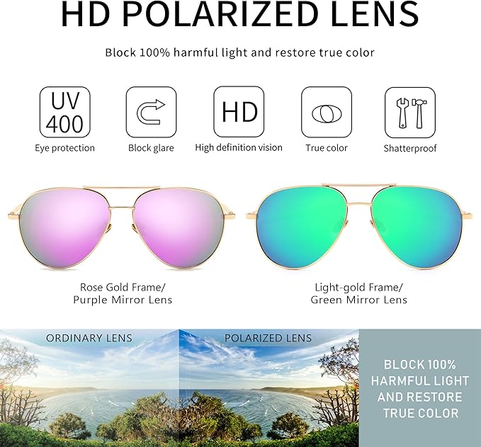 SUNGAIT Women's Lightweight Oversized Aviator Sunglasses - Classic Style Polarized Lens