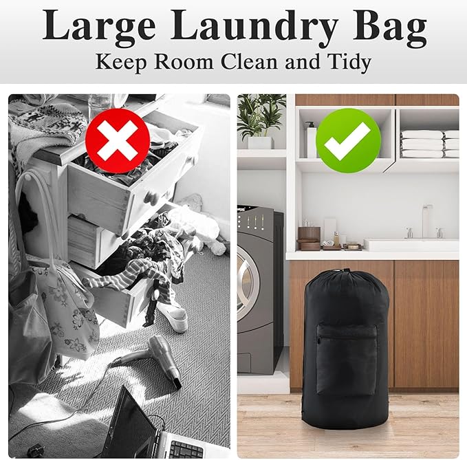 OTraki Backpack Laundry Bag, Large Travel Laundry Bag with Adjustable Shoulder Straps, Portable Heavy Duty Dirty Clothes Laundry Backpack Bag for College Dorm/Laundromat/Apartment, Black