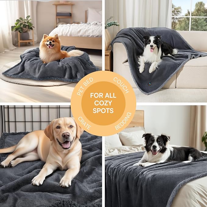 Luciphia Waterproof Pet Blankets, Liquid Pee Proof Dog Blanket for Sofa Bed Couch, Reversible Sherpa Fleece Furniture Protector Cover for Small Medium Large Dogs Cats, Dark Gray King Size（100" x 85"）