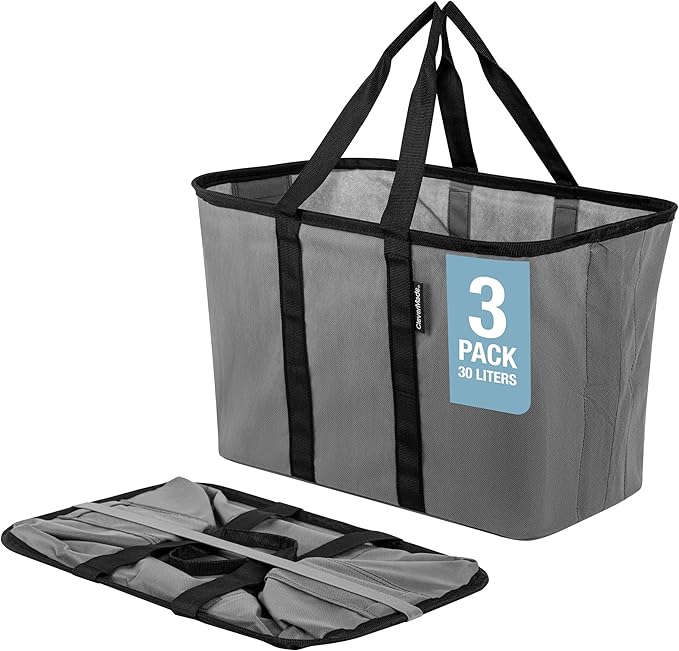 CleverMade EcoBasket Reusable Grocery Tote - Collapsible Storage Shopping Organizer - Heavy Duty Utility Bag Home