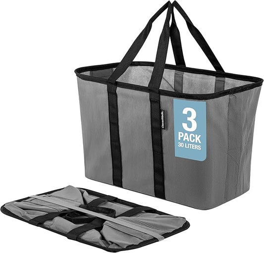 CleverMade EcoBasket Reusable Grocery Tote - Collapsible Storage Shopping Organizer - Heavy Duty Utility Bag Home