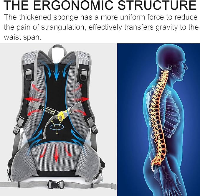 INOXTO Small Hiking Backpack with 2L Water Bladder and Rain Cover, 25L Hydration Backpack Hiking Daypack (Orange blue)