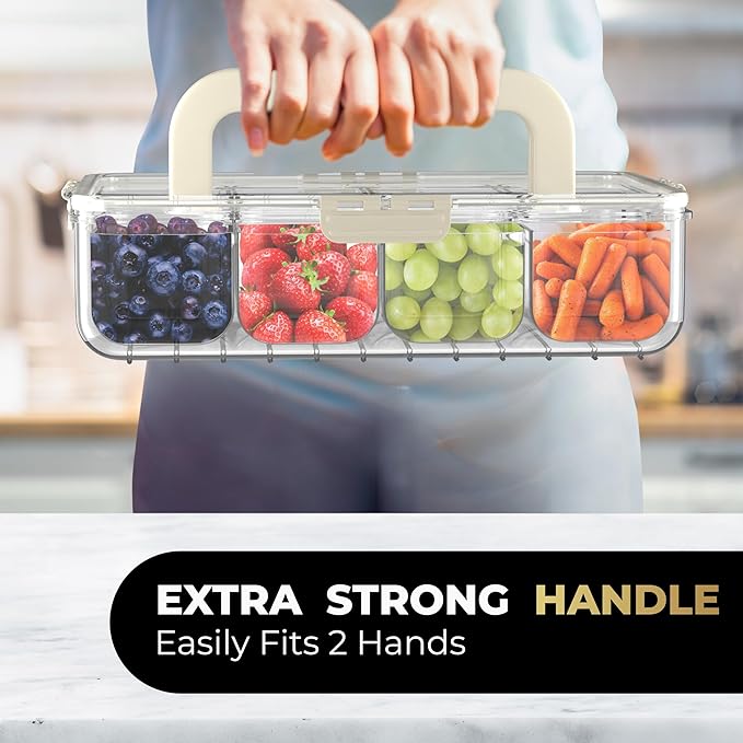 LEVANI Snack Box Container – (8) Clear & Stain Free Compartments, Extra Strong Handle - Divided Serving Tray with Lid, Transparent Snackle Boxes Organizer – Built-In Toothpick & Small Utensil Storage