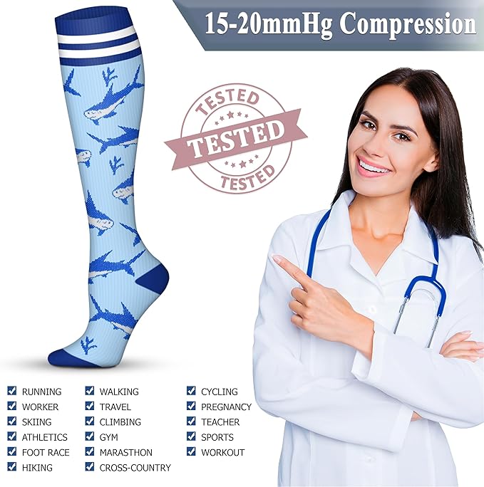 QUXIANG Copper Compression Socks for Women & Men Circulation (8 Pairs) - Best for Running Athletic Cycling - 15-20 mmHg