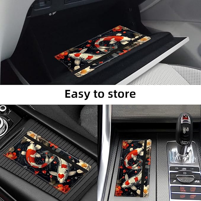 Car Registration and Insurance Holder PU Leather Vehicle Insurance and Registration Holders Wallet Case with Elastic Band Closure for ID Card, Driving Licence, Koi Fish Flowers