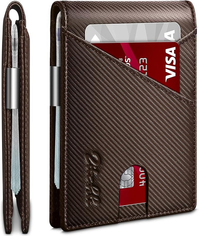 Zitahli Wallet for Men - with Money Clip Slim Leather Slots Credit Card Holder RFID Blocking Bifold Minimalist Wallets with Gift Box