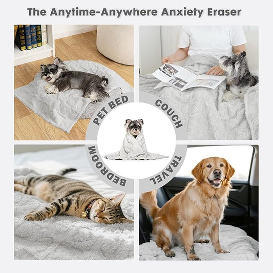 gogobunny Calming Plush Dog Cat Blanket 300GSM Coral Fleece, Ultra-Soft Machine Washable Pet Bedding for Small Medium Dogs Cats Puppies Kittens (Silver, 25x35)