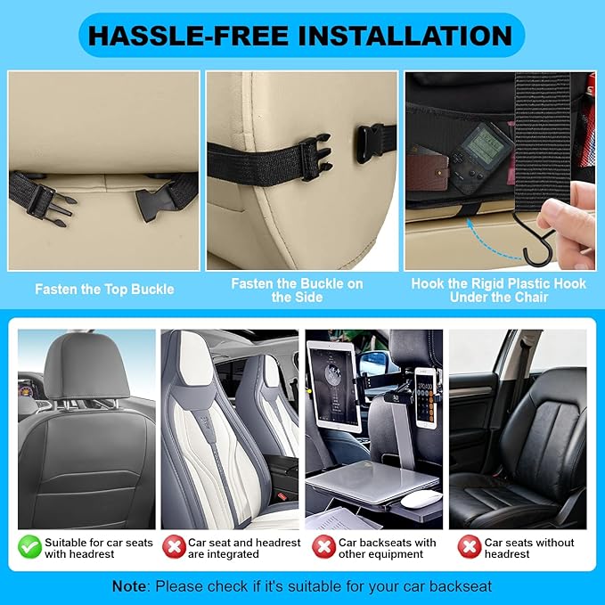 BLYPHOO Car Backseat Organizer: Back Seat Storage Organizer for Kids with Tablet Holder, Heavy Duty Back Seat Protector with Foldable Table Tray, Kick Mats w/Pockets, Road Trip Essentials, 2 Count