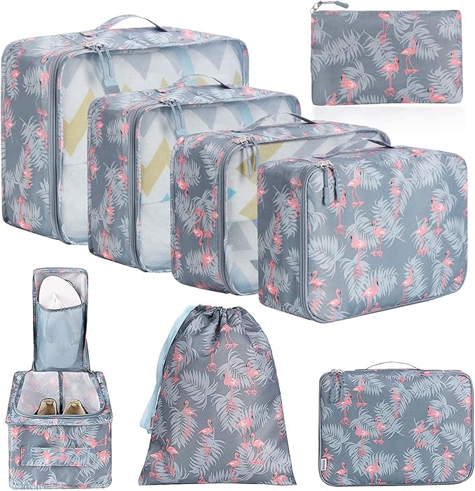 BAGAIL 8 Set Packing Cubes Luggage Packing Organizers for Travel Accessories-Red Flamingo