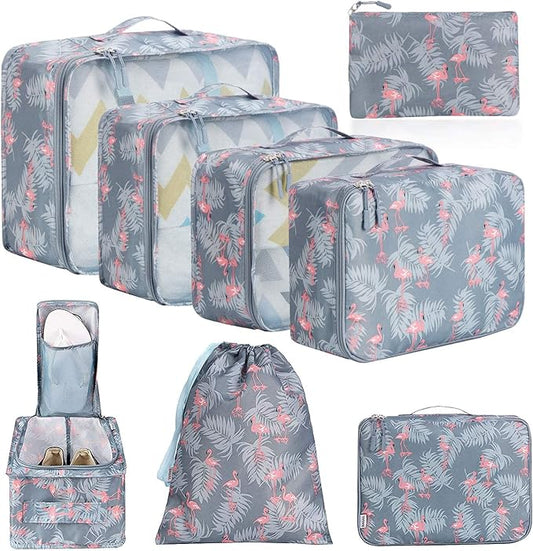 BAGAIL 8 Set Packing Cubes Luggage Packing Organizers for Travel Accessories-Red Flamingo