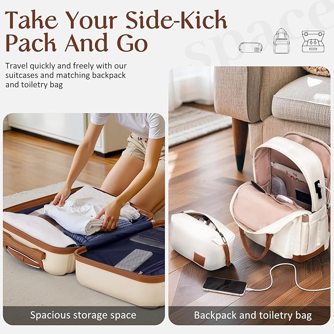 Coolife Luggage Sets Suitcase Set 3 Piece Luggage Set Carry On Hardside Luggage with TSA Lock Spinner Wheels (Black, 3 piece set (BP/TB/20))