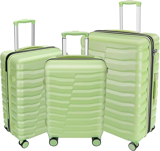 Lightweight Luggage with Spinner Wheels & YKK Zipper, 3-Piece Travel Suitcase ABS+PC Hardshell Luggage Set with TSA Lock, Light Avocado Green (20+24+28 inch)