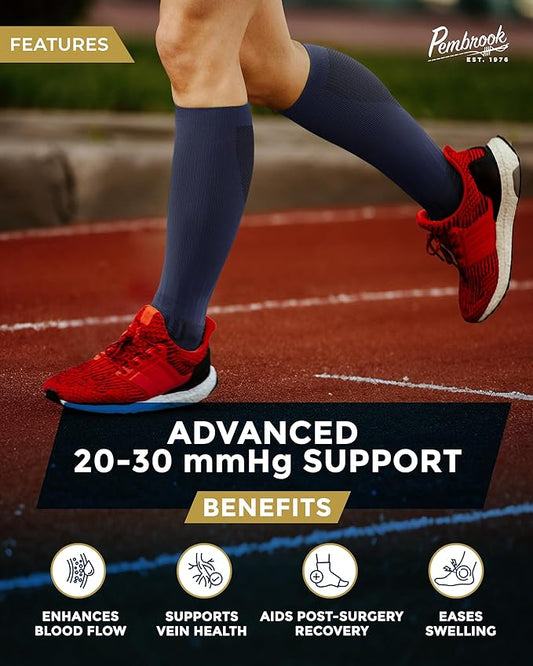 Pembrook 3 Pairs Compression Socks 20-30 mmHg - Compression Socks for Women and Men | Running, Athletic, Travel, Nurses