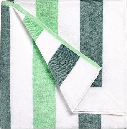 Large Beach Towel Oversized - 40"X70" Big Cute Beach Towels, Extra Large Thick Green Pool Towel, XL Beach Towel Oversize, Giant Striped Cotton Towel for Adults