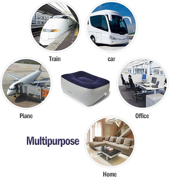 STYDDI Inflatable Foot Rest Pillow, 2 Pack Portable Inflatable Leg Rest Pillow, Travel Footrest Pillow for Airplane, Train, Car, Home, Office (Grey and Blue), Pack of 2