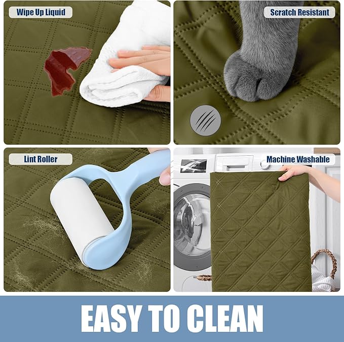 Smiry Waterproof Dog Bed Cover Pet Blanket, Soft Washable Dog Blanket for Furniture Bed Couch Sofa Reversible, Checkered (82"x120", Green/Navy)