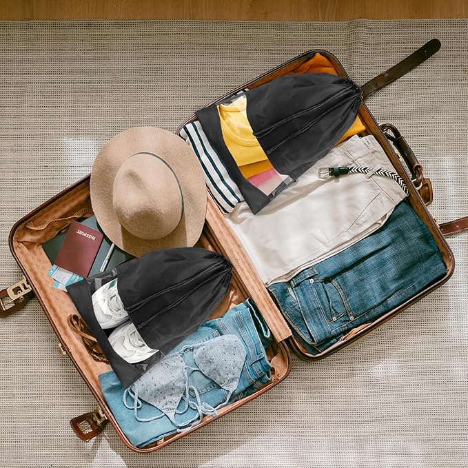 Large Black Travel Shoe Bags - 5 Pcs with Clear Window, Non-Woven Drawstring, 12.6" X 17.3" for Men Women