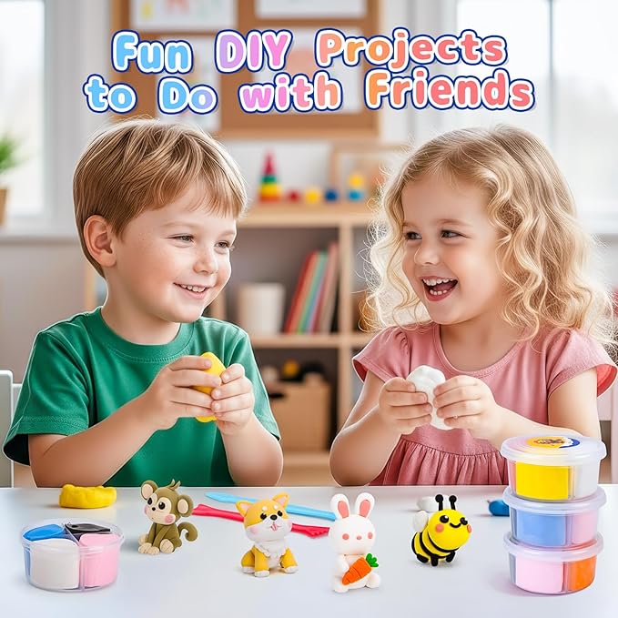 Air Dry Clay Kits, Modeling Clay for Kids with Sculpting Tools and Tutorials, Modeling Magic 12 Animals Arts Crafts Kits, Safe and Non-Toxic DIY Christmas Gift for Kids Toys for Girls