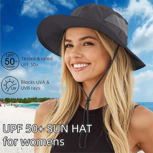 Connectyle Women's UPF 50+ Sun Hat UV Protection Wide Brim Bucket Hat Summer Beach Hats Fishing Hiking Outdoor Safari Hats