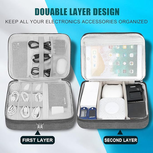 Electronic Organizer Travel Universal Cable Organizer Electronics Accessories Bag for Cable, Charger, Phone, USB, SD Card,1Pack
