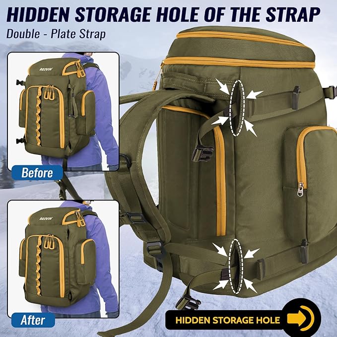 Ski Boot Bag, 65L Durable Travel Backpack, 1680D Nylon Waterproof Snowboard Boot Bag, Skiing and Snowboarding Travel Luggage for Helmet, Goggles, Gloves, Outerwear & Accessories