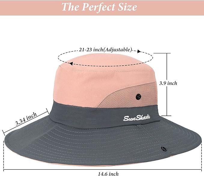 Women's Outdoor UV-Protection-Foldable Sun-Hats Mesh Wide-Brim Beach Fishing Hat with Ponytail-Hole