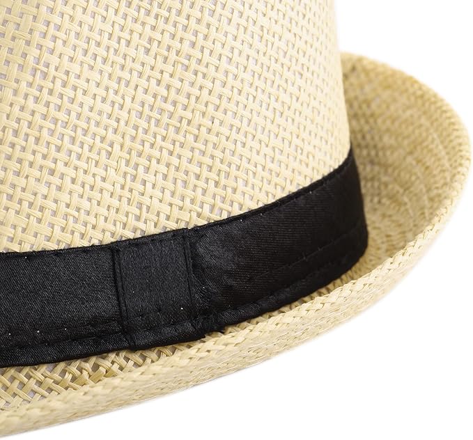 FALETO Unisex Summer Panama Straw Fedora Hat Short Brim Beach Sun Cap Classic