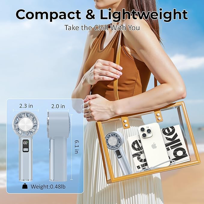 Portable Handheld Fan with Ice Cooler, 21H Max Cooling,9500RPM High Speed,100 Speeds, Small Pocket Turbo Design,Digital Display, Rechargeable Personal Handheld AC Fan for Travel Outdoor Office Commute