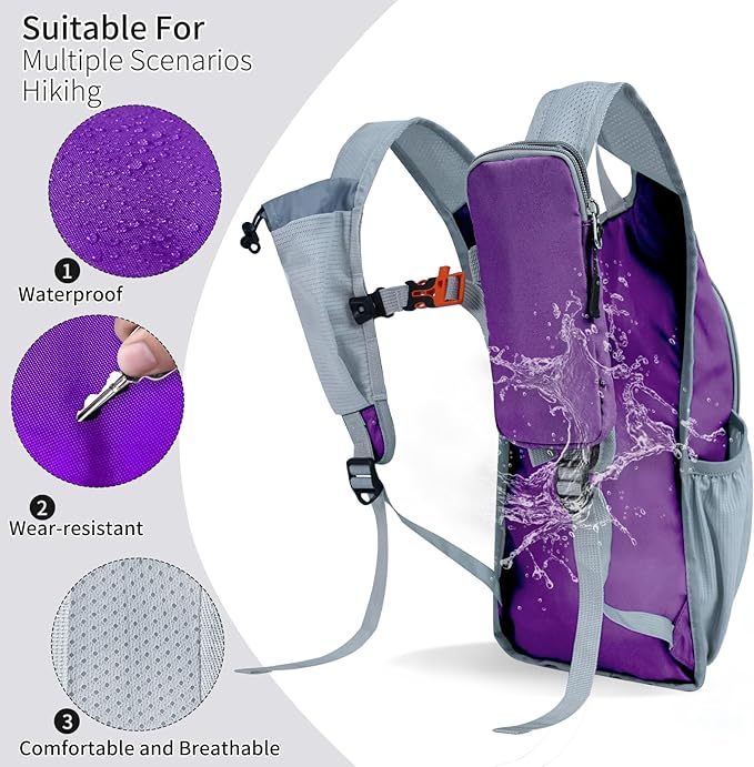 HIGH EXPERIENCE Hiking Backpack 10L/15L Small Daypack Lightweight Packable Travel Foldable Water Resistan for Women Men (Deep Purple, 15L)