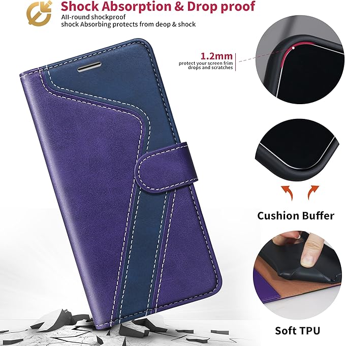 CIVICASE for iPhone 14 Pro Max Wallet Case,Leather Flip Case [RFID Blocking] Credit Card Holder Folio Magnetic Stand TPU Shockproof Cover Color Matching for iPhone 14 Pro Max (6.7") Purple Blue