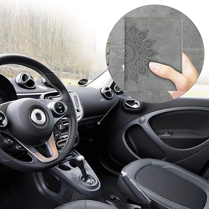 kwmobile Registration and Insurance Holder - Car Document Holder for Vehicle Documents and Cards - PU Leather with Design - Grey