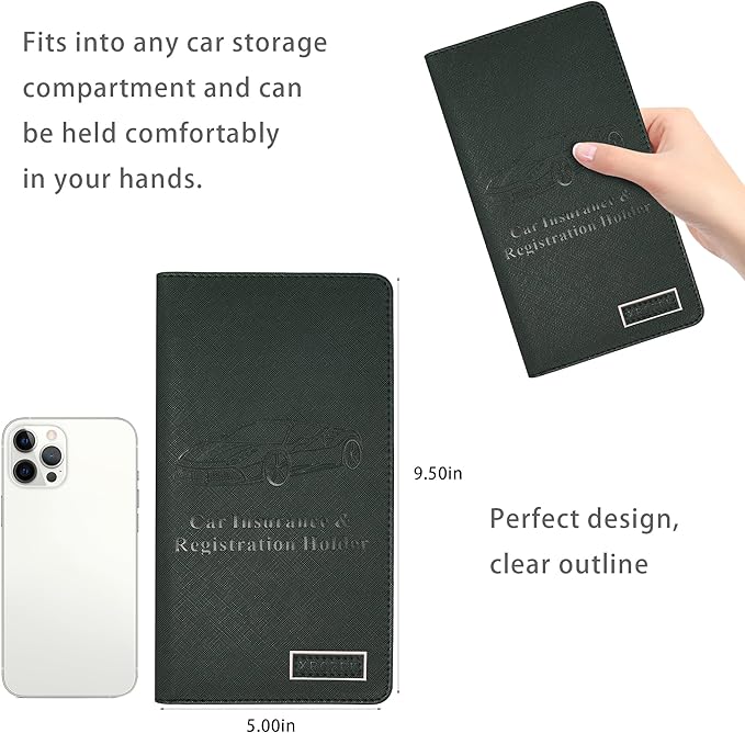 Car Registration and Insurance Holder Glove Box Folder-Premium Car Folder, Car Document Holder for Cards, Driver License & other Essential Documents (Green)