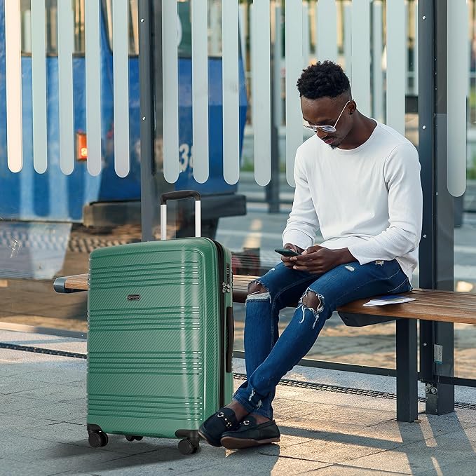 GinzaTravel 20 Inch Carry on Luggage 22x14x9 Airline Approved Hardside Suitcase with Spinner Wheels TSA Lock, 20-Inch, Green