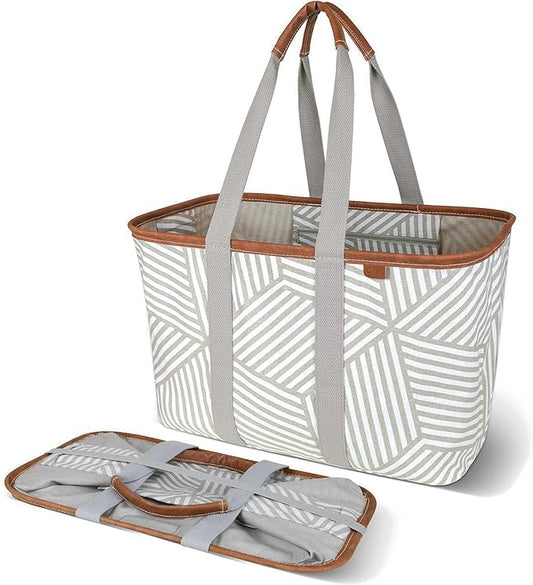 CleverMade EcoBasket Reusable Grocery Tote - Collapsible Storage Shopping Organizer - Heavy Duty Utility Bag Home