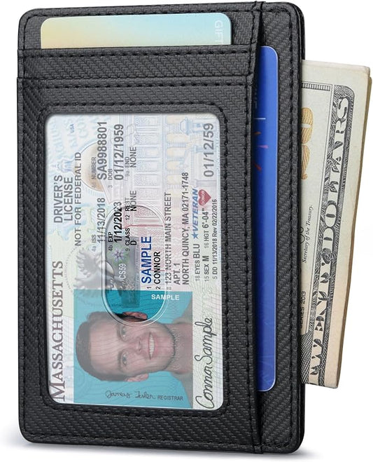 Buffway Slim Minimalist Front Pocket RFID Blocking Leather Wallets for Men and Women - Peak Black