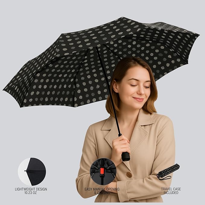 Knirps A.050 Navy Manual Open Close Travel Rain Umbrella for Adults – Ultra Lightweight, Compact Windproof 38.5" Water Resistant Canopy, Steel Aluminum Frame, Travel Case Included