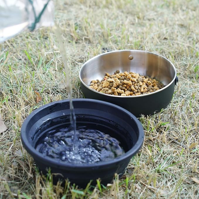 40 Oz Travel Dog Bowls with Lid 2in1 BPA-Free Collapsible Dog Water Bowl, Stainless Steel Dog Food Bowl, Portable Dog Bowls Leakproof - Dog Trip Camping Travel Essentials